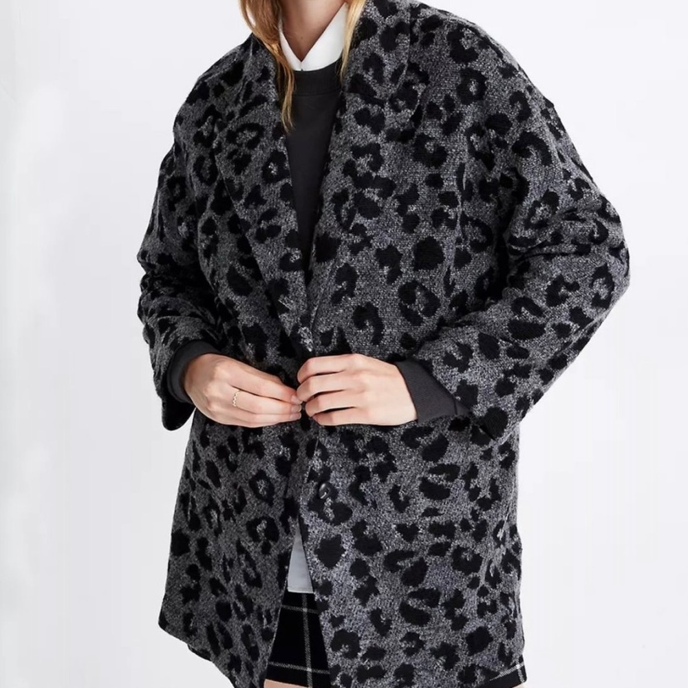 Madewell Texture & Thread black and grey leopard print coat XS jungle cat blazer